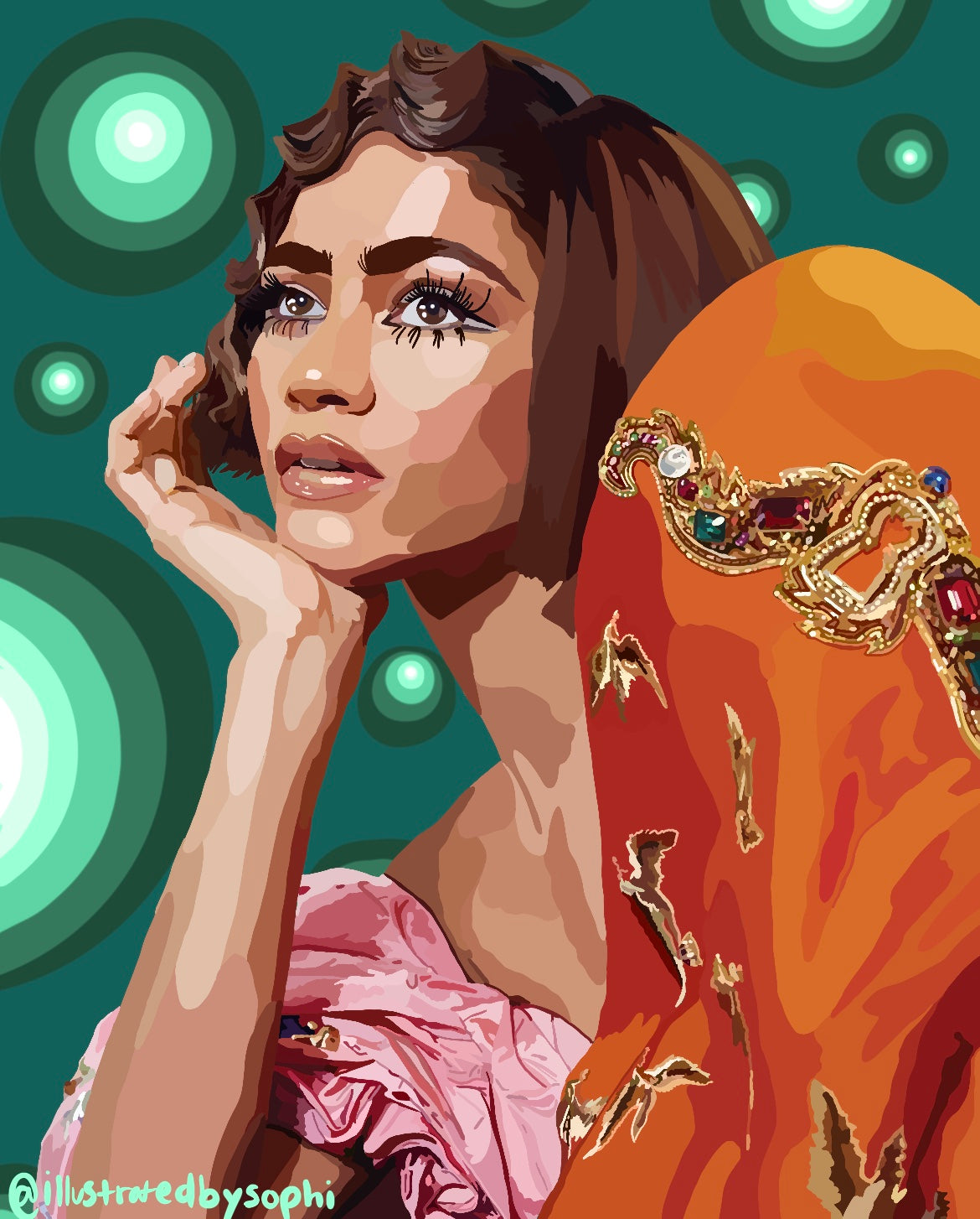 Zendaya Potrait Print in Green