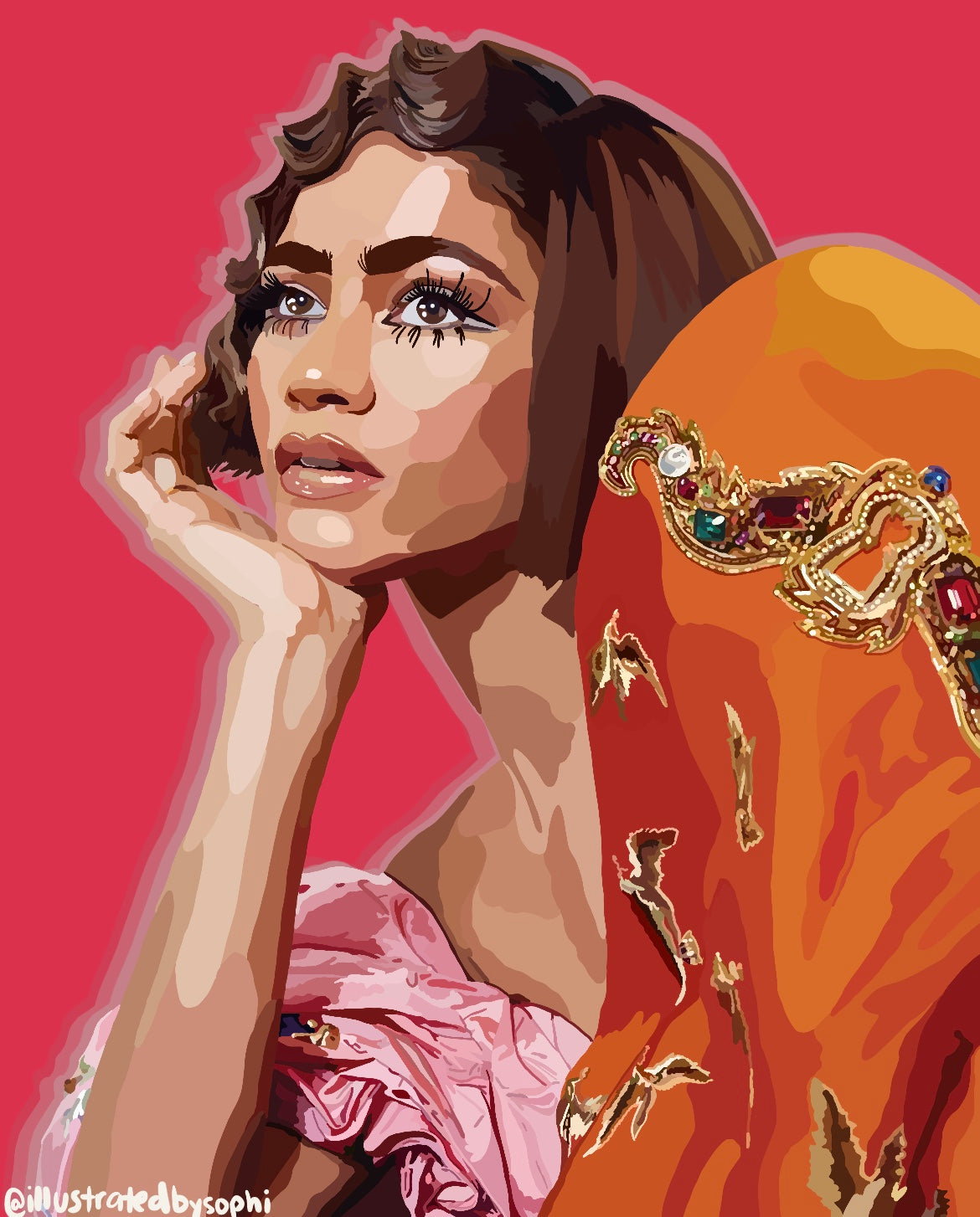 Zendaya Potrait Print in Pink