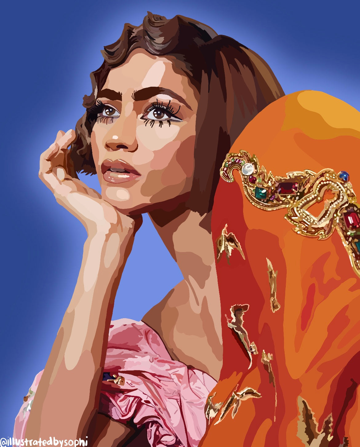 Zendaya Potrait Print in Blue
